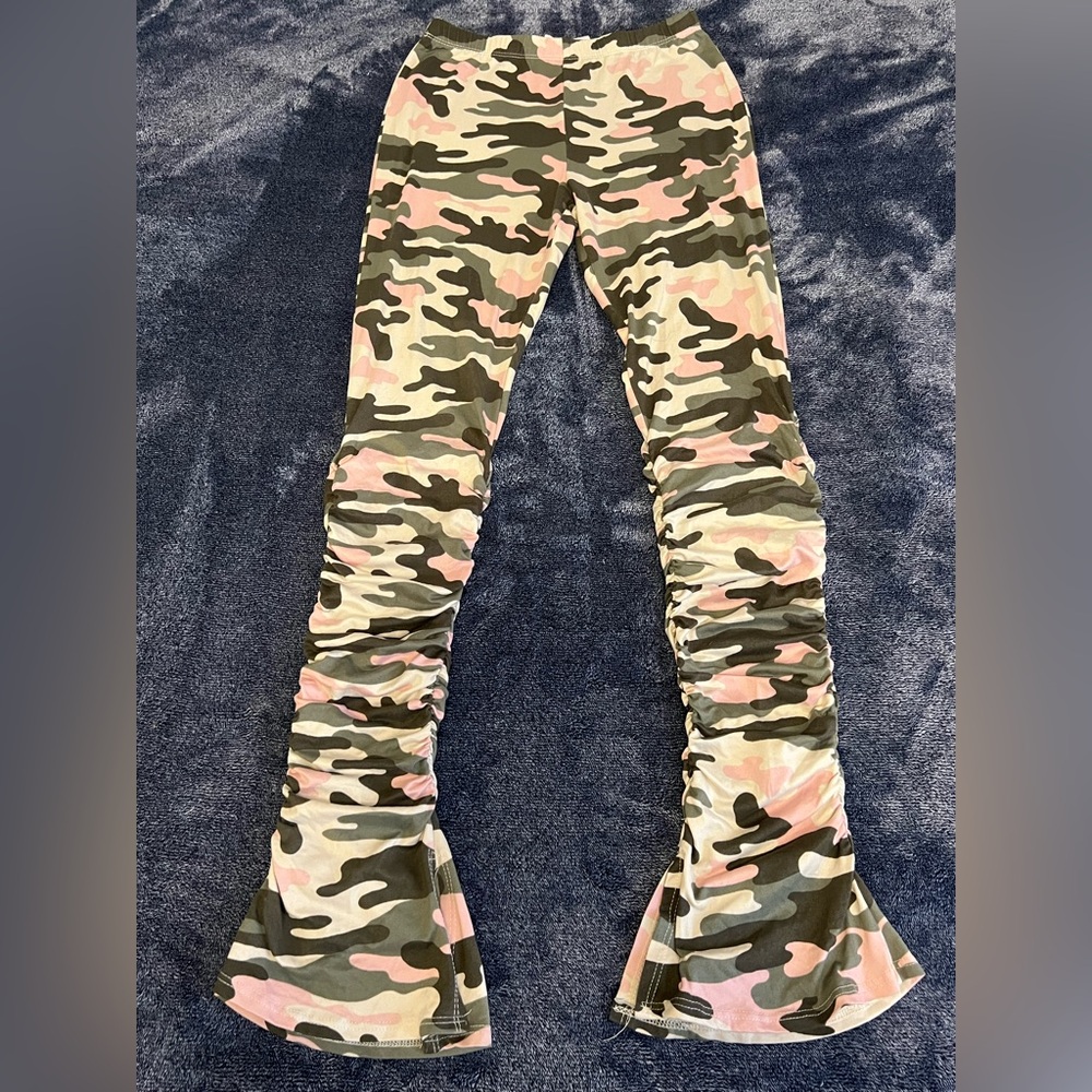 Jasmine Pink and Green Camouflage Flared Leggings